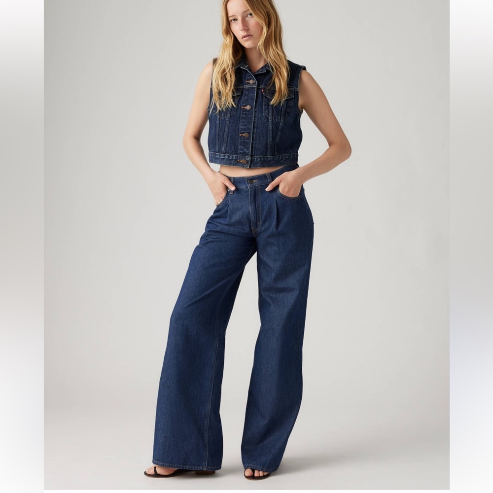 Levi’s Premium Baggy Dad Wide Leg Jeans - Dark Wash Sz 29 - Picture 2 of 16